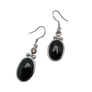 Sterling 925 Silver Crystal Picasso Jasper? Dangle Earrings Hook 1.5 Marked CJ